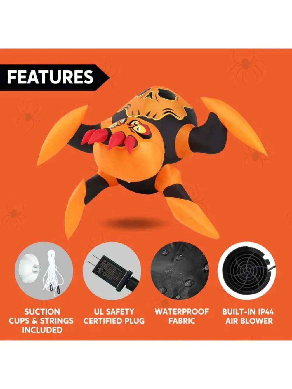 4ft Inflatable Halloween Spider Decoration with LED Light - Scary Yard & Window